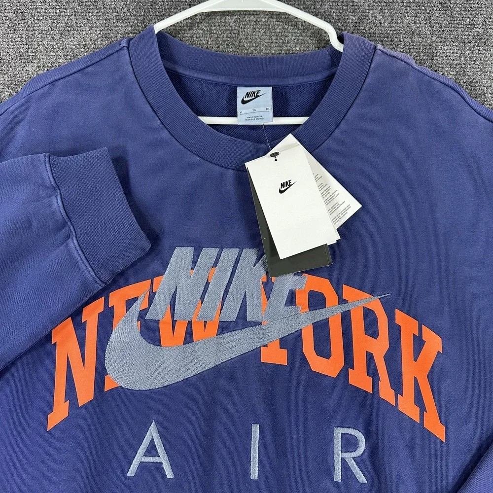 Nike Air NYC Fleece Crew Blue Orange White Men's Sz XL (HQ1101 492)